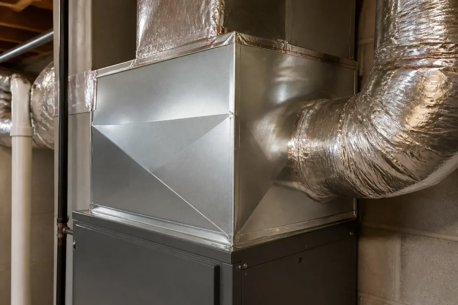 Close detail of clean furnace duct connections