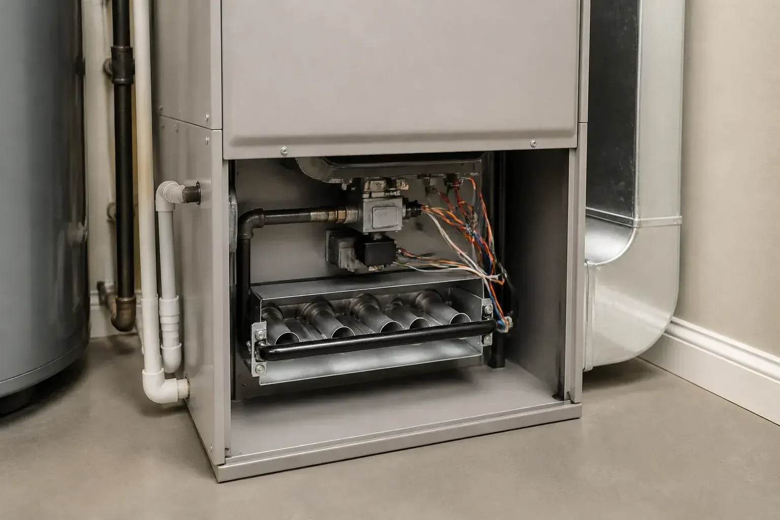 Repaired furnace in a clean utility room