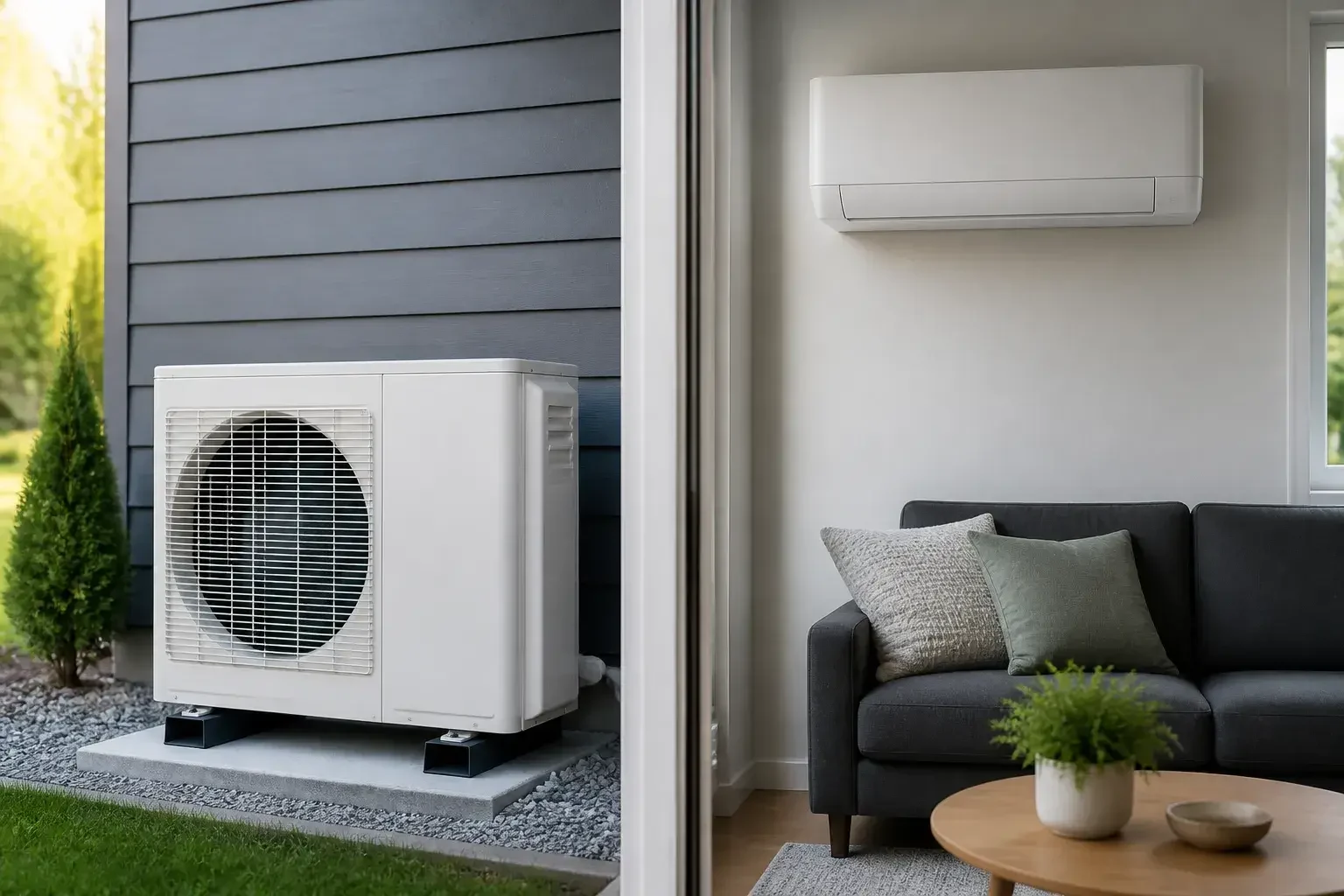 Finished heat pump system in a modern home