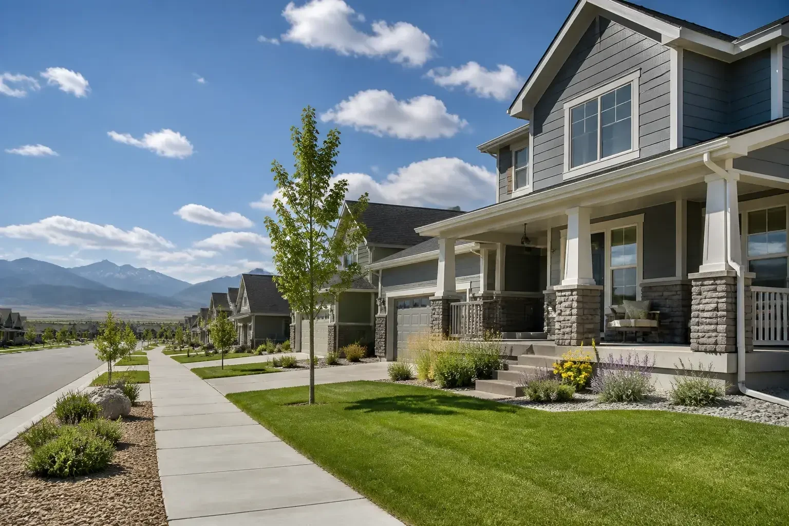 Suburban Firestone neighborhood with open skies