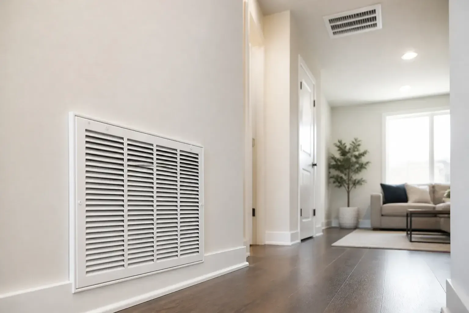 Clean vent grilles in a bright home interior
